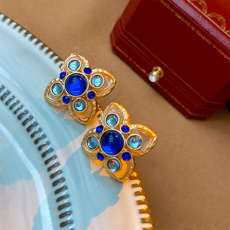 Vintage Floral Earrings with Gold Plated Copper Base and Cubic Zirconia Accents on 925 Sterling Silver Posts