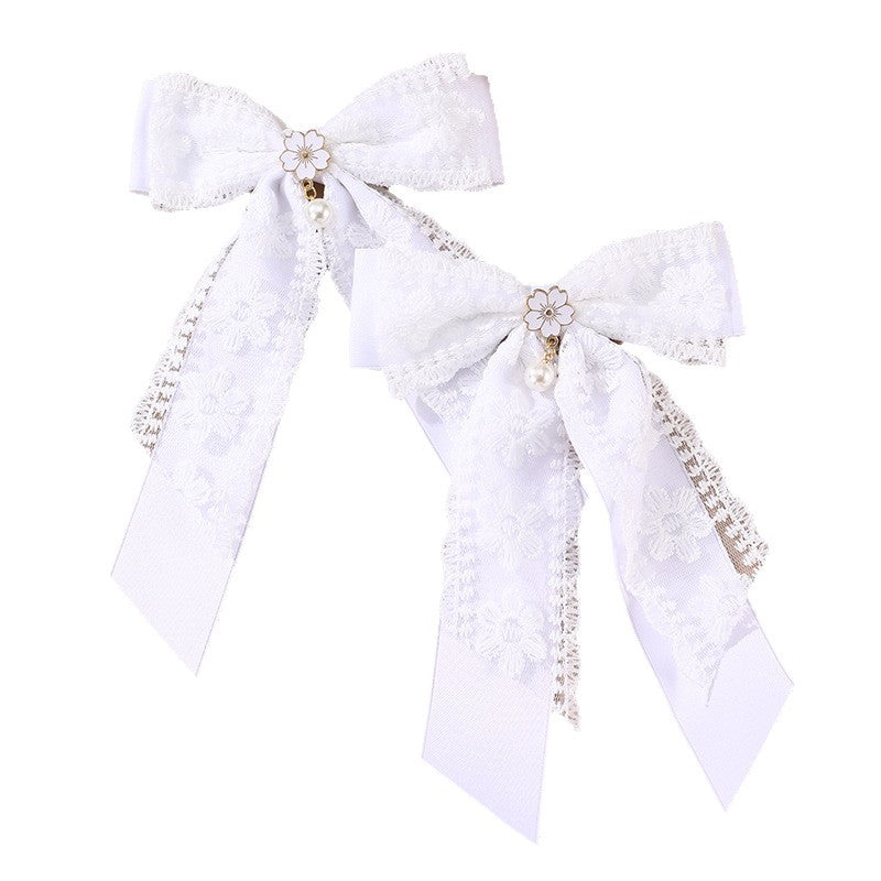 Natural Style Bow-Shaped Hair Clip for Girls with Ruffled and Mesh Details Made of Polyester Fabric