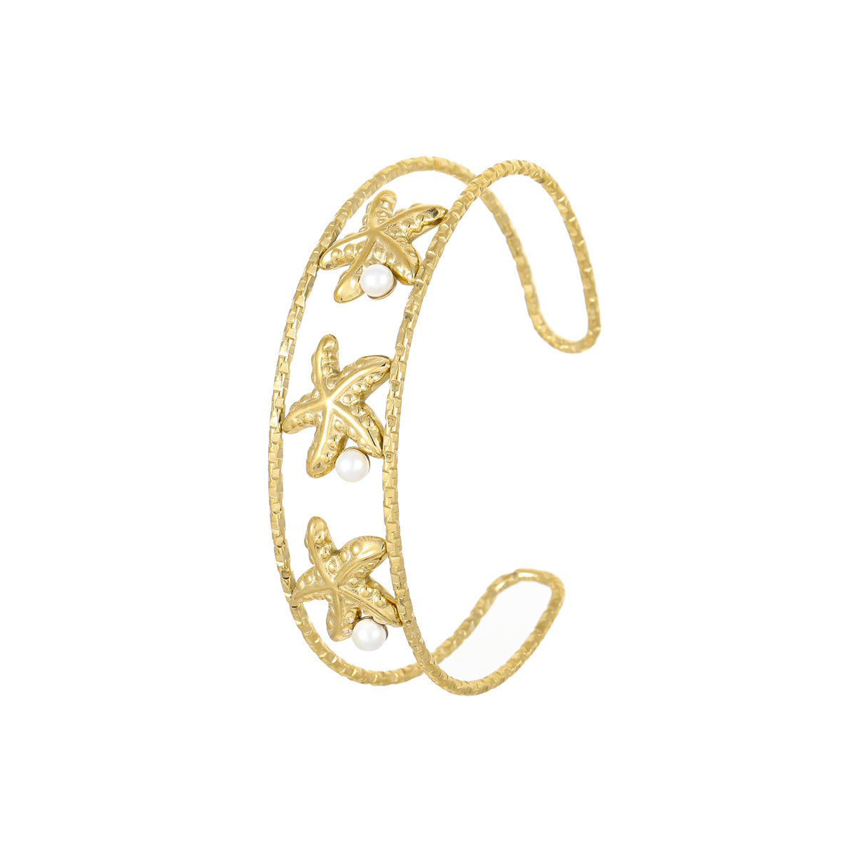 Pulsera de acero inoxidable con diseño de estrella de mar y concha, inspirada en el océano, con acabado chapado para mujer
