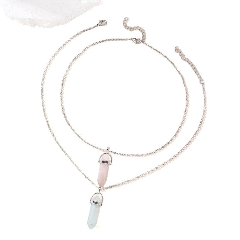 Set de Collar con Colgante de Prisma Hexagonal Minimalista Geométrico de Rombo Azul Rosa para Niños con Construcción de Aleación y Acabado de Esmalte