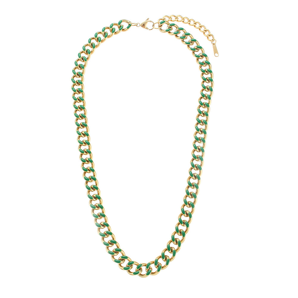 Vintage-Inspired Geometric Stainless Steel Plated Cuban Link Necklace for Women