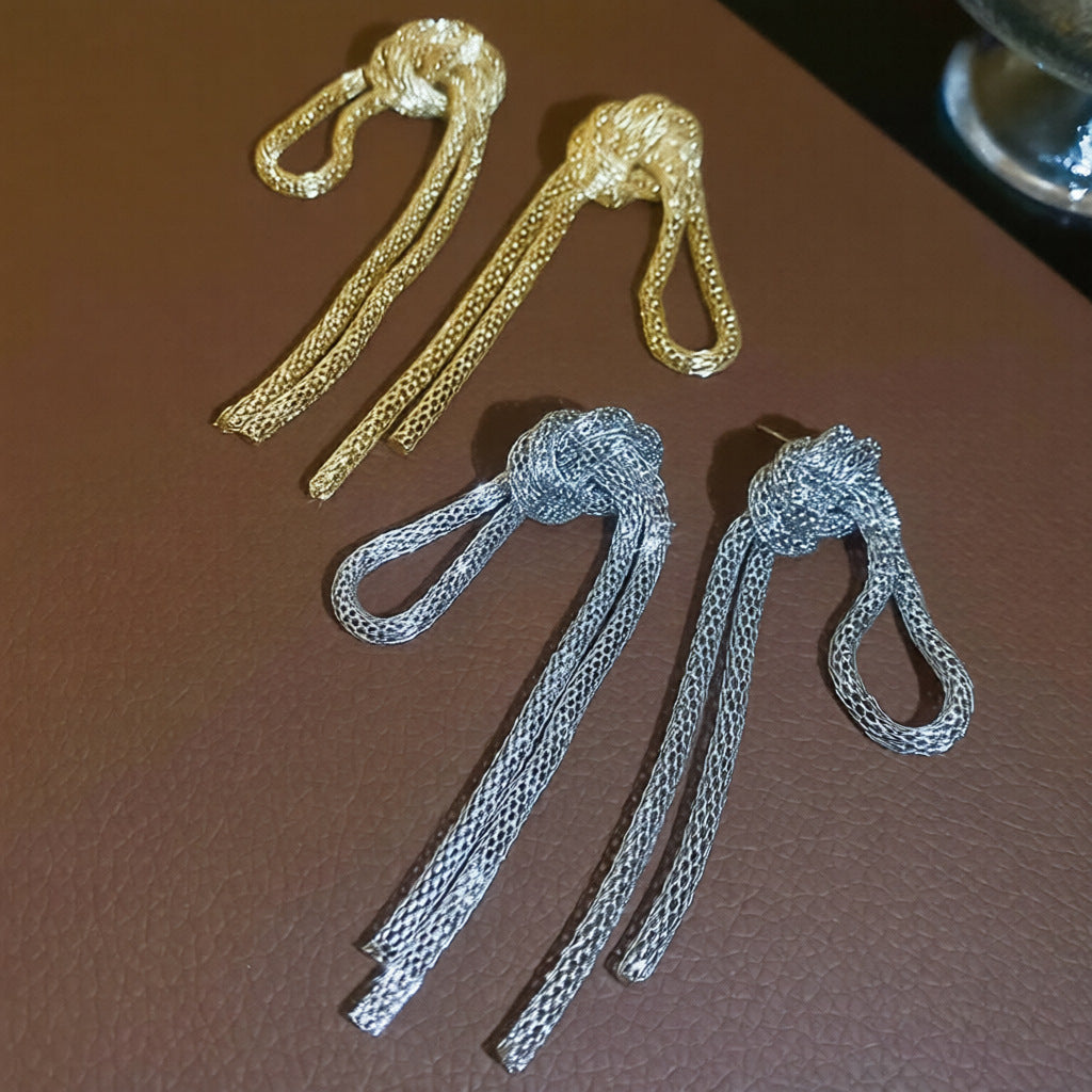 Pendientes colgantes geométricos de estilo vintage con cadena anudada y borla para mujer, hierro galvanizado con postes de acero