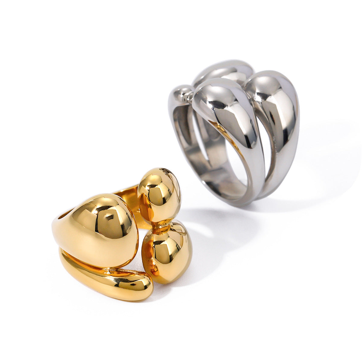 Minimalist 18K Gold Plated Irregular Geometric Double Layer Stainless Steel Ring