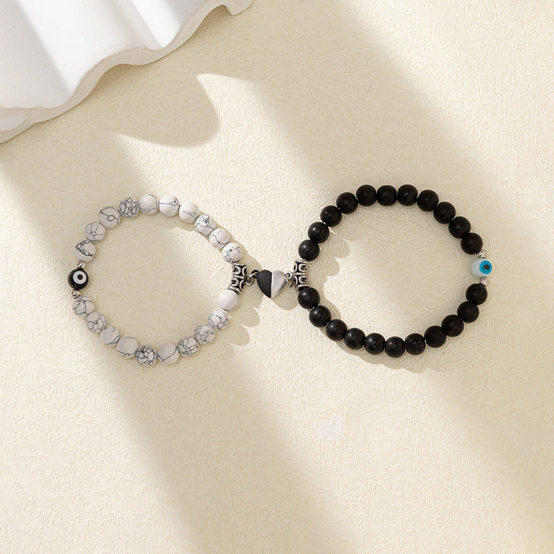 Minimalist Heart Agate Plated Bracelet Set for Unisex