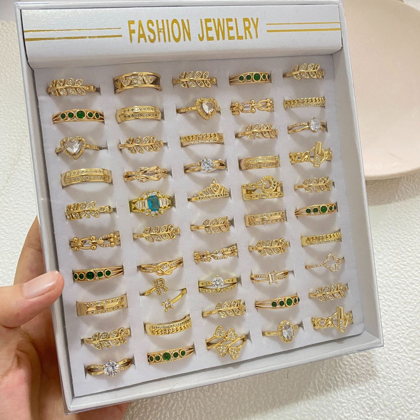 Geometric Brass Ring with Cubic Zirconia Gold Plated