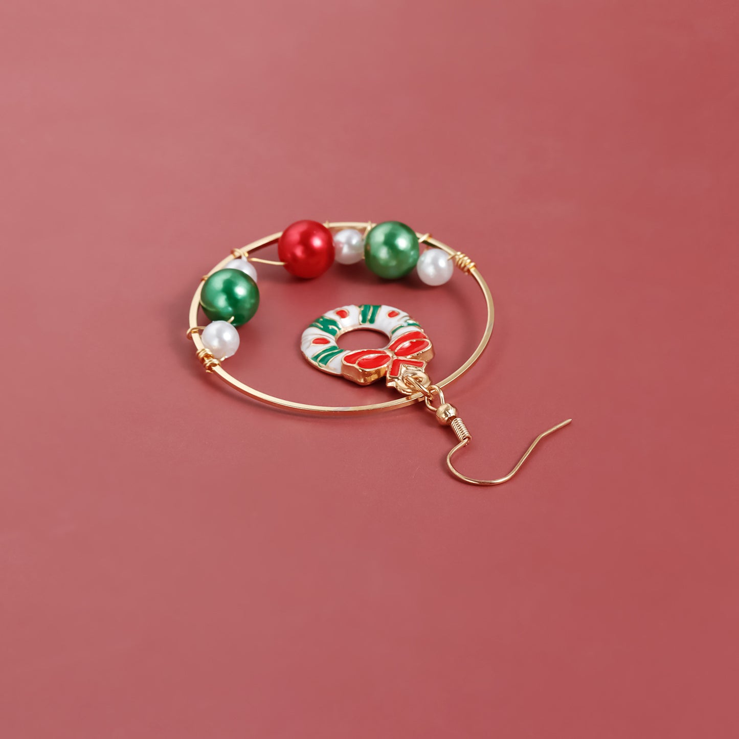 Cartoon Character Shaped Alloy Hoop Earrings with Pearl and Colorful Bell Accents for Women Christmas and New Year Festive Gift