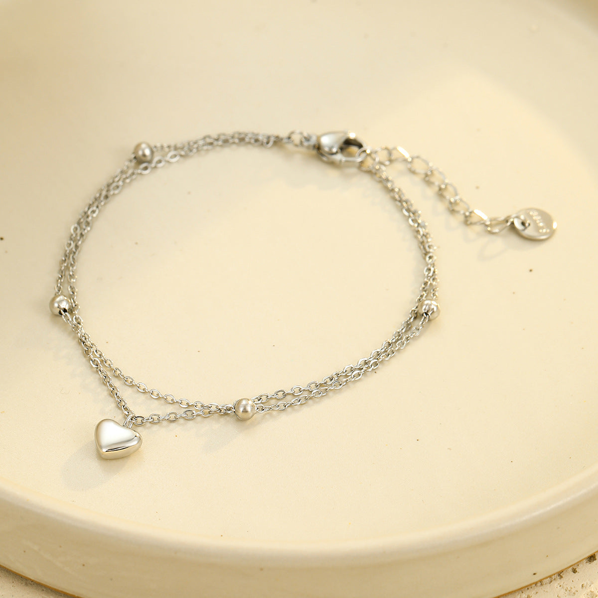 Fashionable Heart-Shaped Titanium Steel Double-Layer Bracelet with Plated Finish for Women