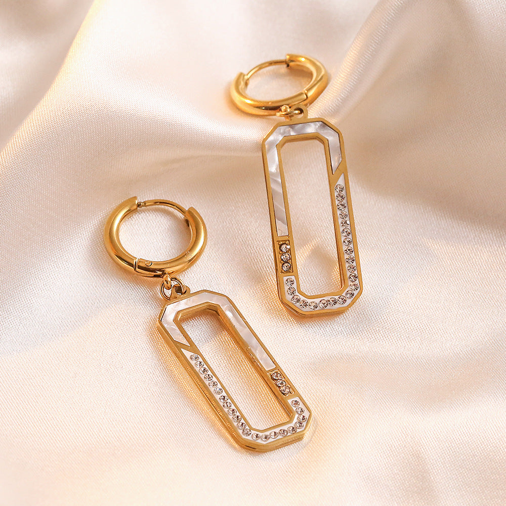 Minimalist Geometric Titanium Steel Earrings with Rhinestone Inlay for Women