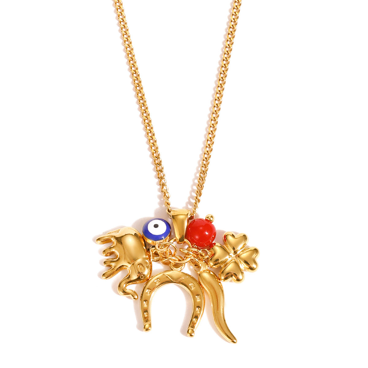 Collana con Pendente Occhio di Demone Geometrico da Donna in Acciaio al Titanio con Finitura Galvanizzata