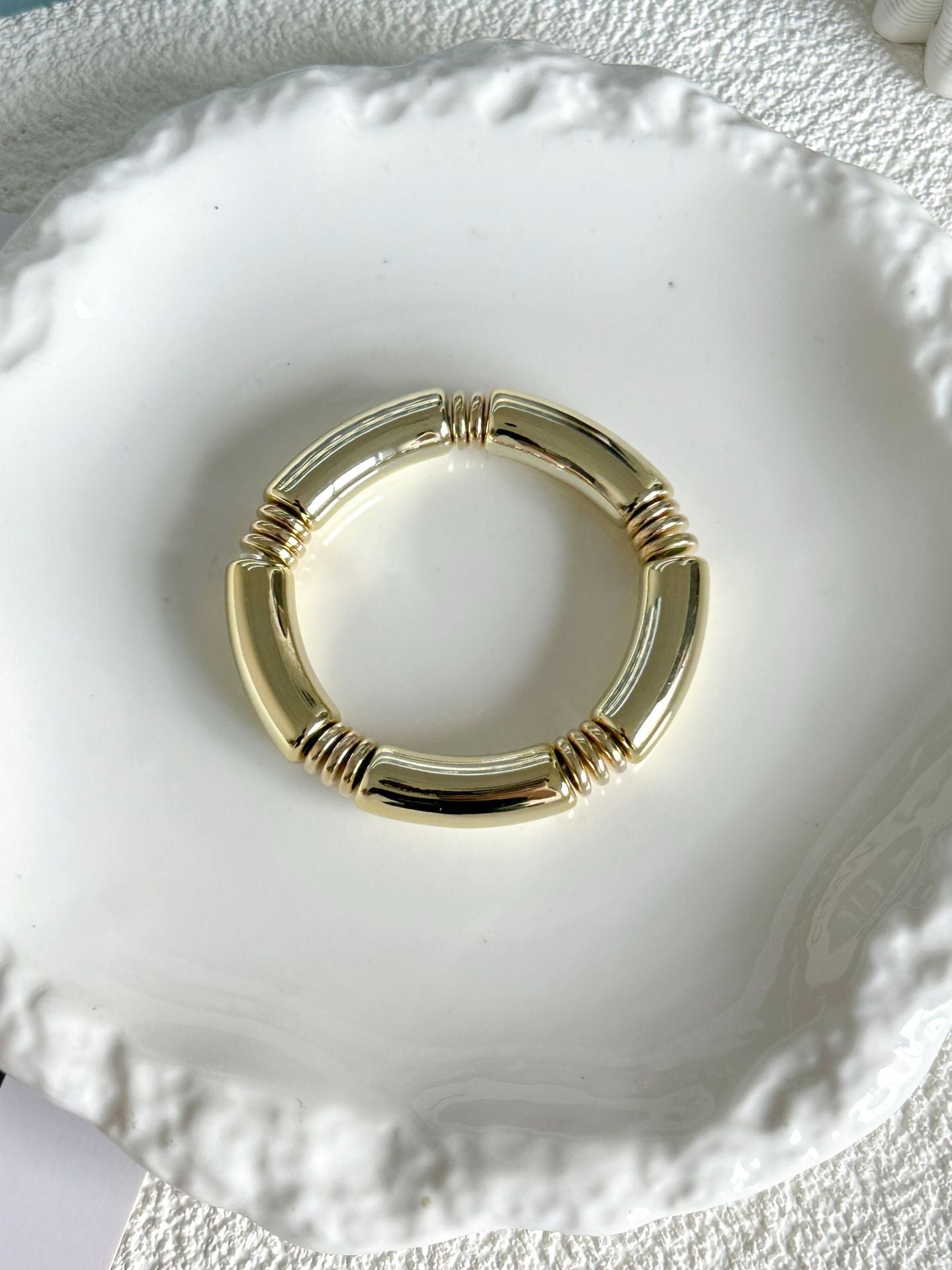 Vintage Geometric Plated Acrylic Beaded Bamboo Joint Cuff Bracelet Set