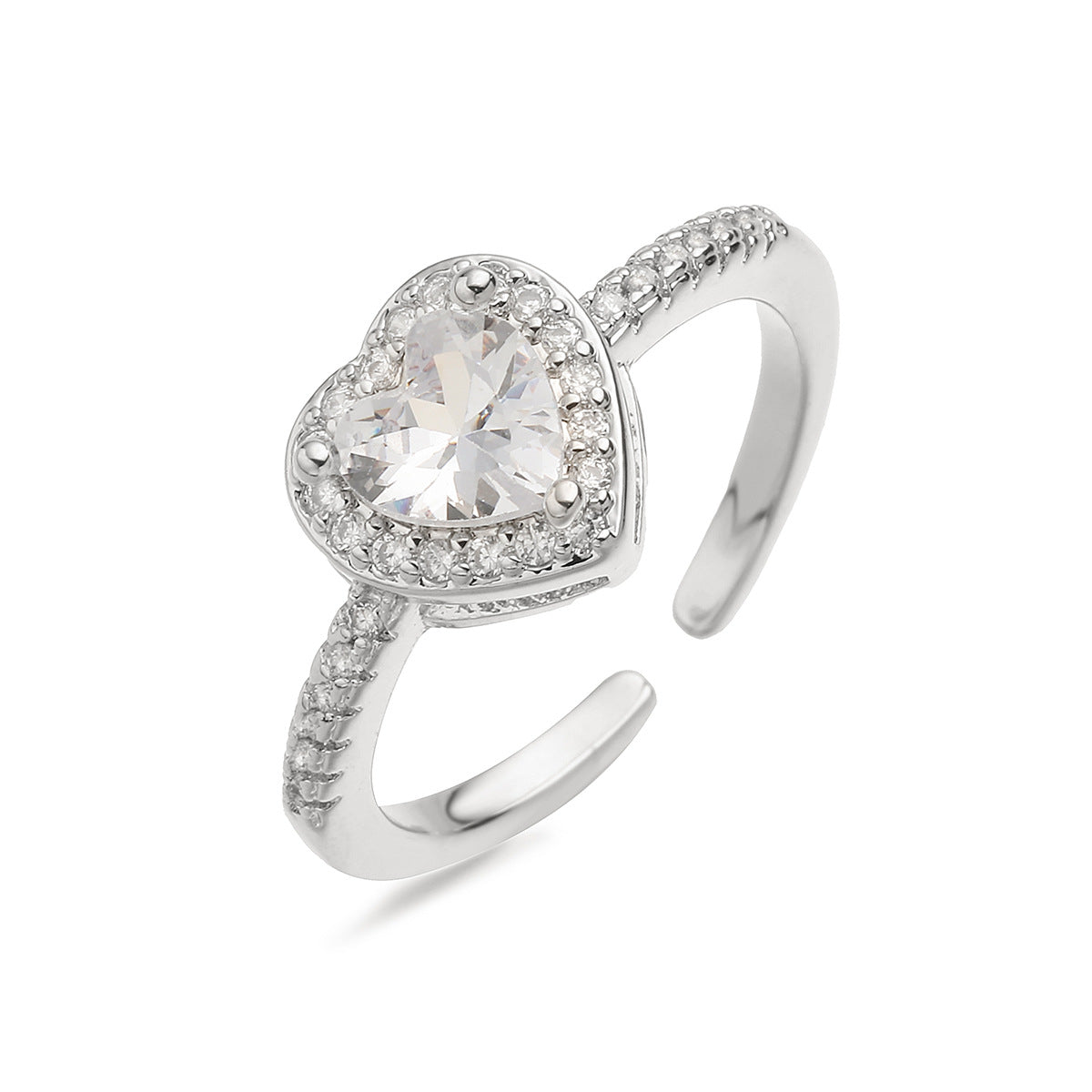 Anello in rame da donna minimalista a forma di cuore geometrico con zirconi incastonati