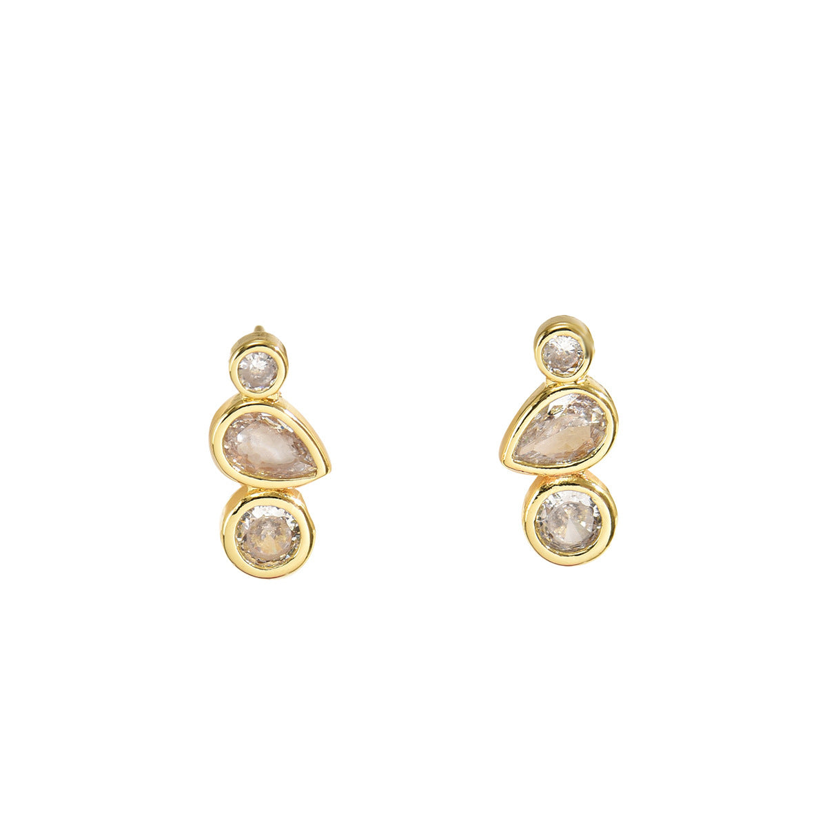 Orecchini a perno da donna con zirconi rotondi, geometrici e minimalisti, in rame, dall'estetica elegante e lussuosa
