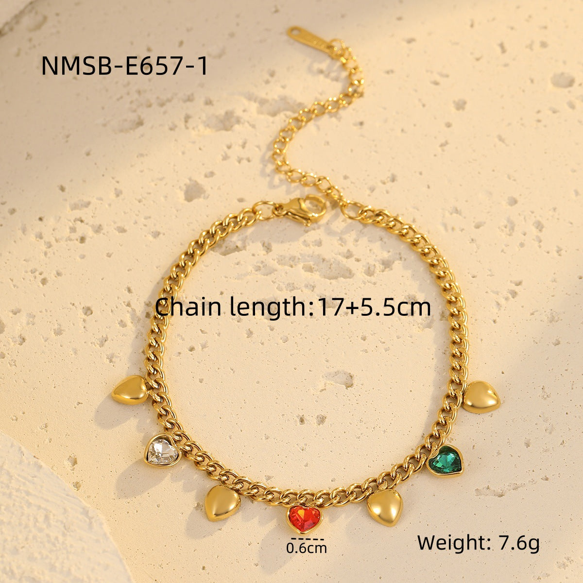 Braccialetto alla moda in acciaio inossidabile con cuore geometrico stile OL, intarsio di strass e dettaglio a nappa