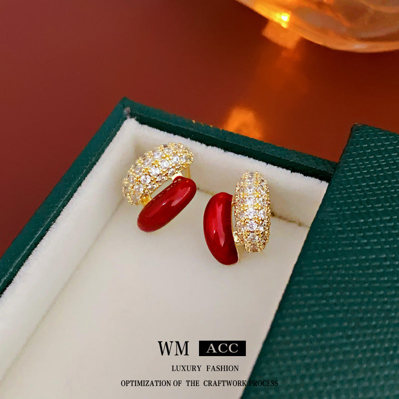 Elegant Geometric Earrings for Women with Enamel Finish in Copper and Stainless Steel Studs