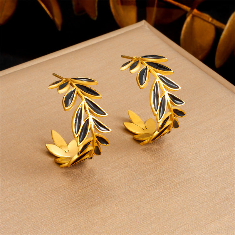 Vintage Women's Stainless Steel Plated Leaf Pendant Necklace Earrings Bracelet Set