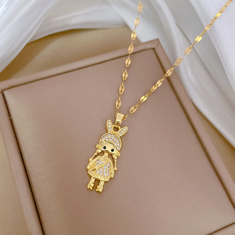 Collana con Pendente Geometrico Minimalista a Luna per Donne e Uomini, Catena in Acciaio Inossidabile con Pendente in Rame, Elegante Catena per Clavicole