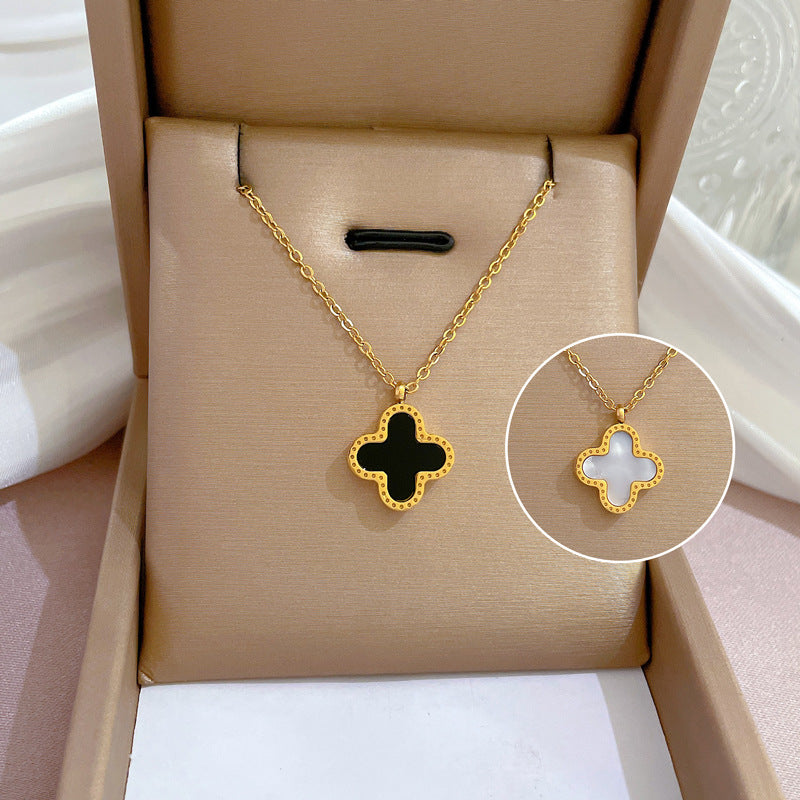 Collana con pendente geometrico minimalista in acciaio al titanio placcato per donna