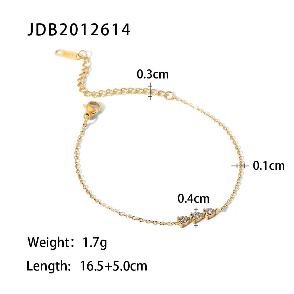 INS Style Geometric Titanium Steel Bracelet with 18K Gold Plating and Zircon Inlay for Women
