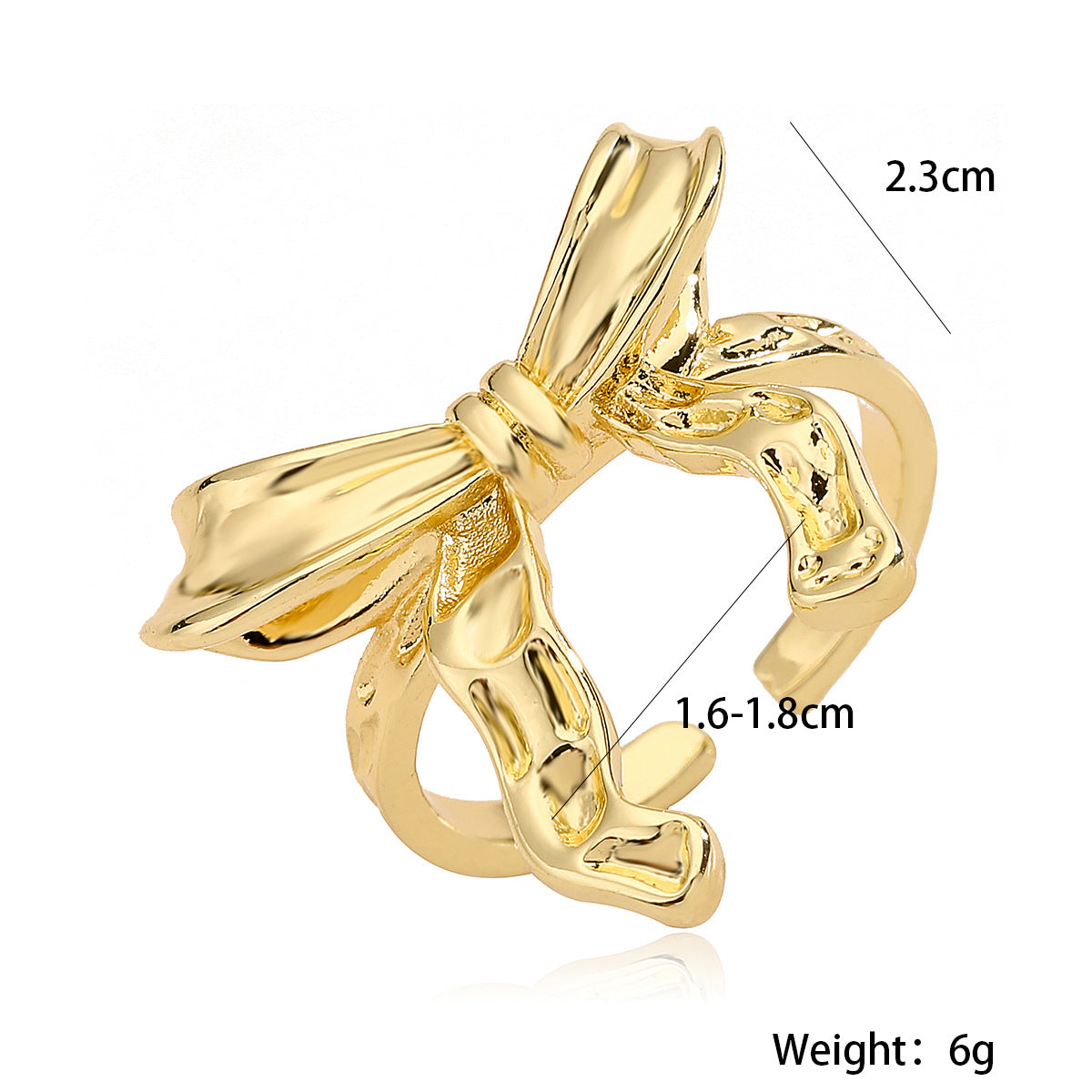 Anello in Rame a Forma di Fiocco Geometrico con Placcatura in Oro 18K da Donna, Fascia Aperta Regolabile, Accessorio di Moda Irregolare