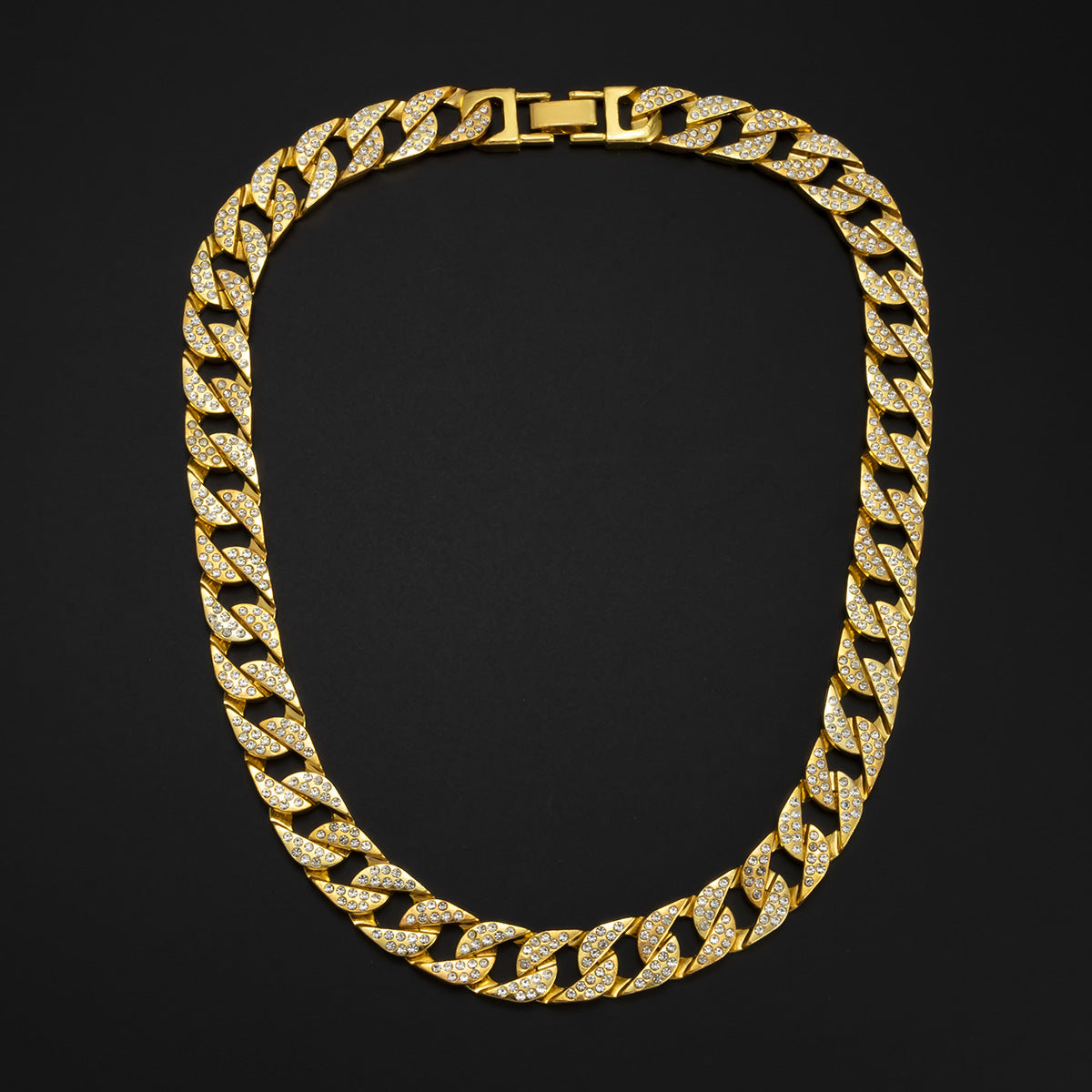 Vintage Hip-hop Geometric Rhinestone Inlay Alloy Plated Cuban Link Chain Necklace for Women