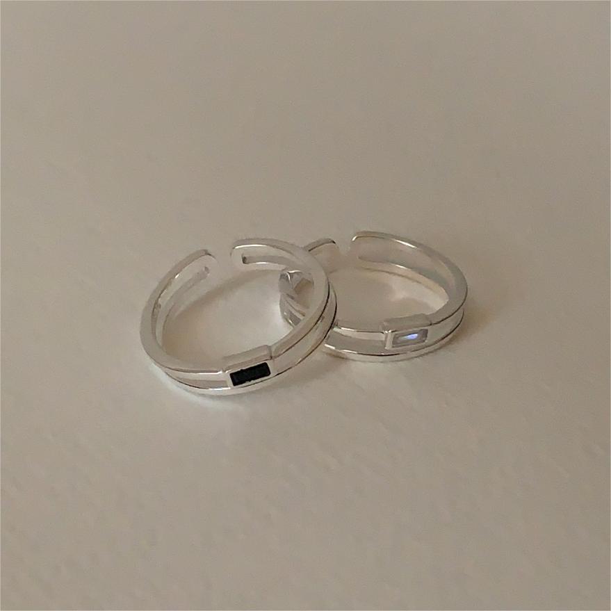 Sweet Minimalist 925 Sterling Silver Rectangle Geometric Cubic Zirconia Inlay Ring for Women