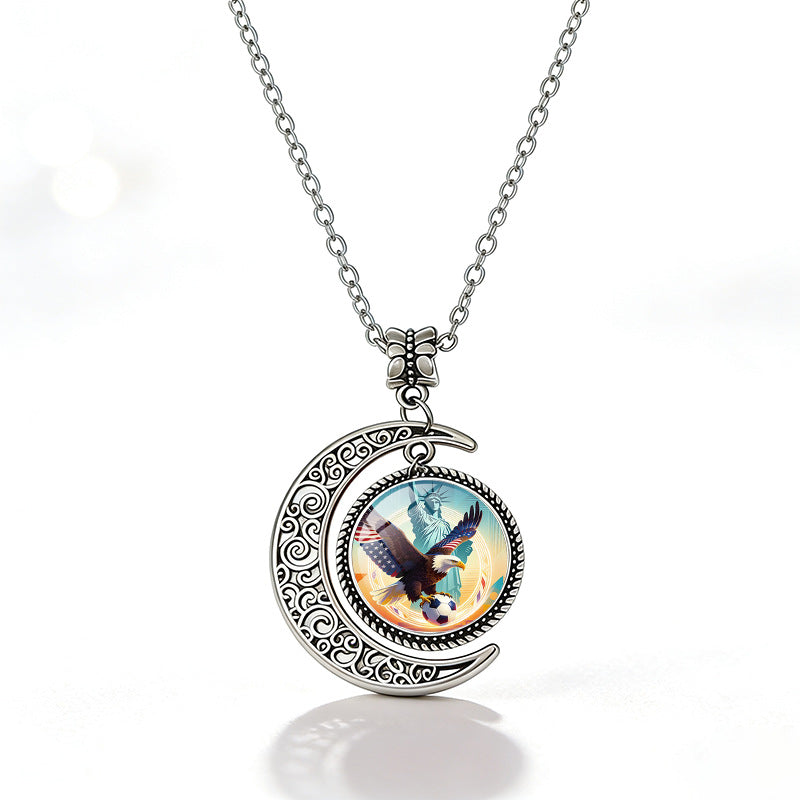 Collana casual unisex in lega placcata con ciondolo rotondo in cristallo geometrico e catena a cavetto