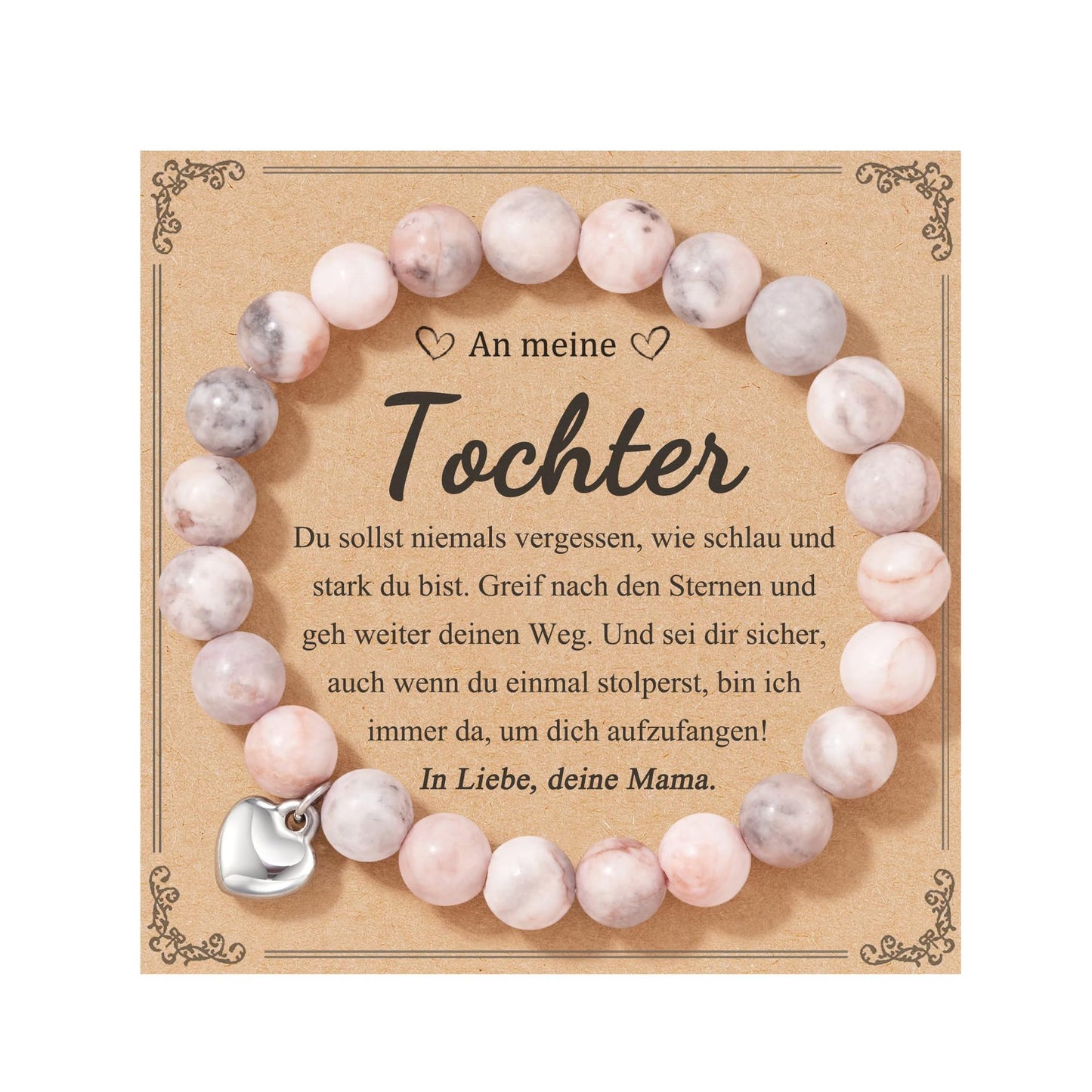 Unisex Heart Natural Stone Beaded Bracelet