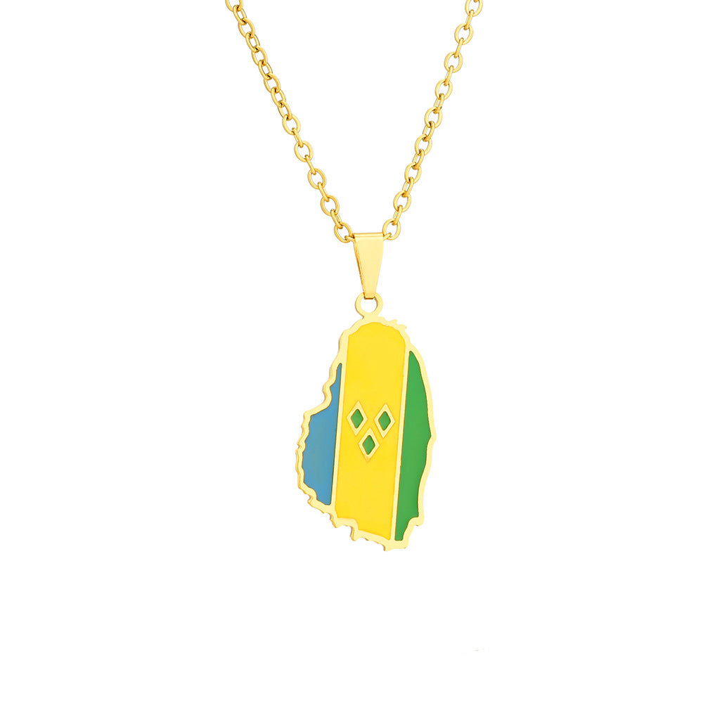 Collar Colgante de Mapa Geométrico de Acero Inoxidable con Dije de Acero de Titanio y Acabado Electrochapado para Uso Unisex