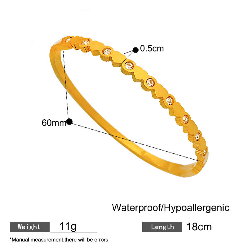 Sweet Minimalist Heart Rhinestone Plated Titanium Steel Bangle with Star Element for Women and Men