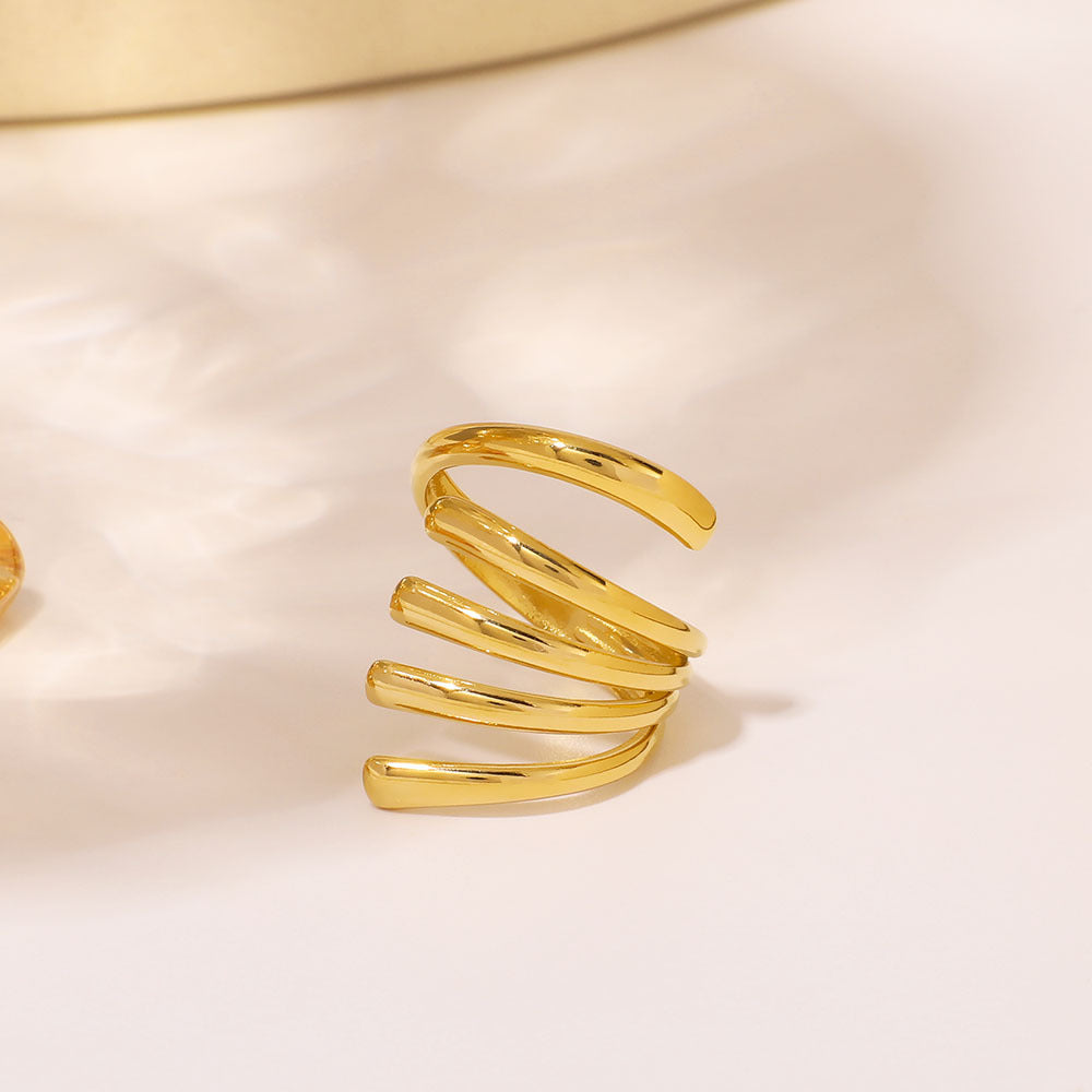 Minimalist Geometric Hollow Out 18K Gold Plated Stainless Steel Ring for Women