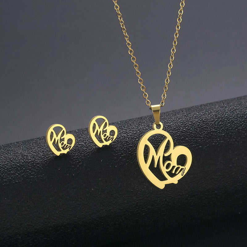 Minimalist Heart-Shaped Titanium Steel Pendant Necklace and Earrings Set with Plated Finish for Women