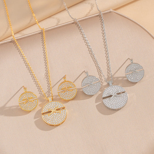 Minimalist Luxury Round Cross Pendant Necklace Set with Rhinestone Inlay in Gold-Plated Eco-Friendly Copper Snake Chain for Women and Men