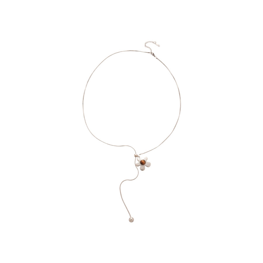Collana con Pendente Lussuosa Occhio di Tigre Geometrica in Acciaio Inossidabile Placcato da Donna, per Abbigliamento Casual da Ufficio, Catena per Maglione