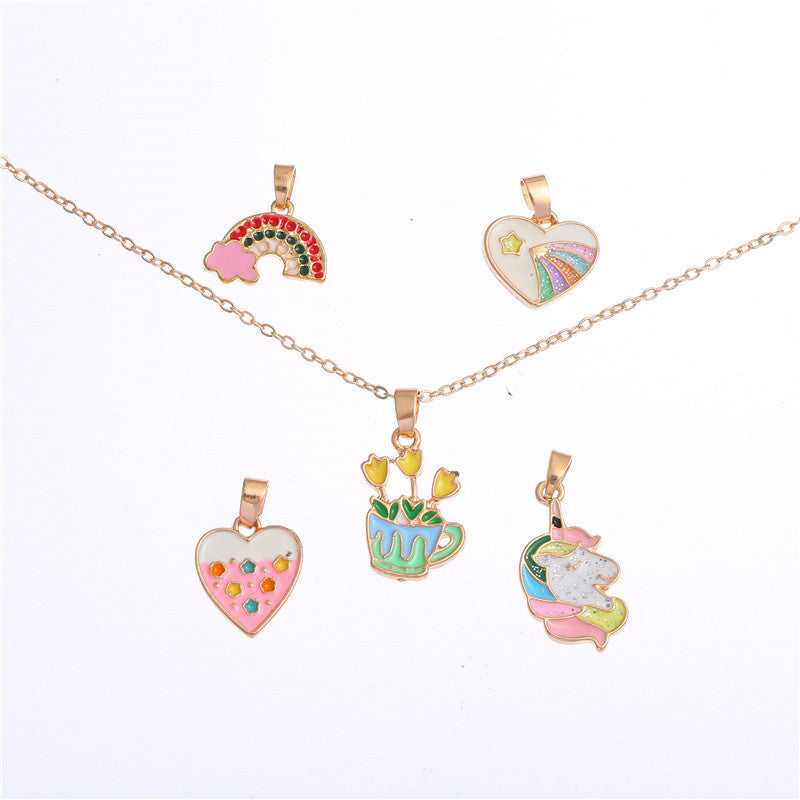 Collana con ciondolo a barra in lega a catena a maglie con cuore a cartone animato