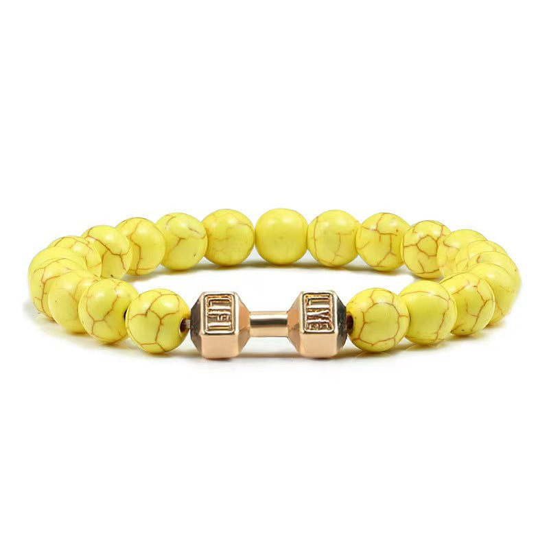 Fashion Matte Plated Alloy Beaded Bracelet Unisex Elastic Yoga Energy Bangle