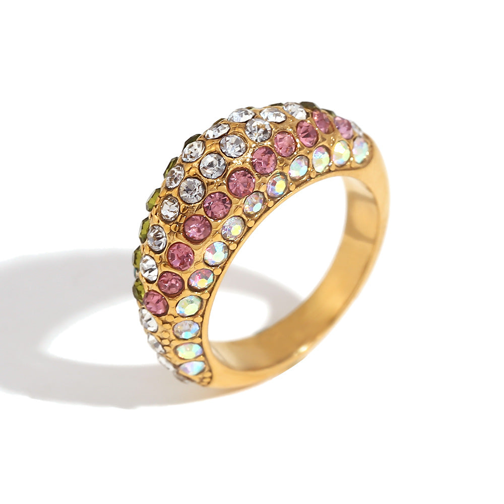 Vintage Geometric Stainless Steel Ring with 18K Gold Plating and Irregular Curved Surface for Women