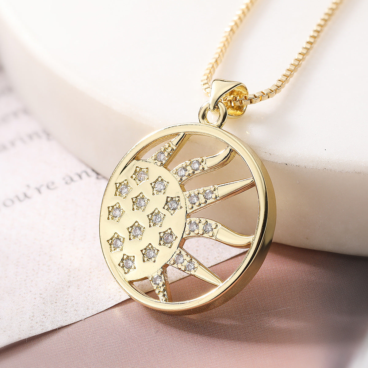 Minimalist Geometric Brass Gold Plated Necklace with Cubic Zirconia for Women