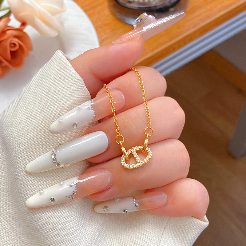 Elegant Luxury Micro-Inlaid Cubic Zirconia Fruit Shape Titanium Steel Necklace with Bamboo Chain