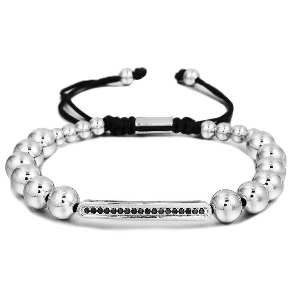 Micro-Set Cubic Zirconia Geometric Brass Beaded Adjustable Bracelet