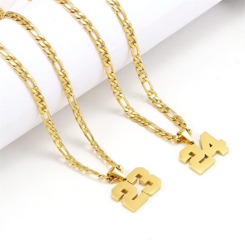Minimalist Numeric Pendant Necklace for Men and Women Stainless Steel Chain with Polished Titanium Steel Charm