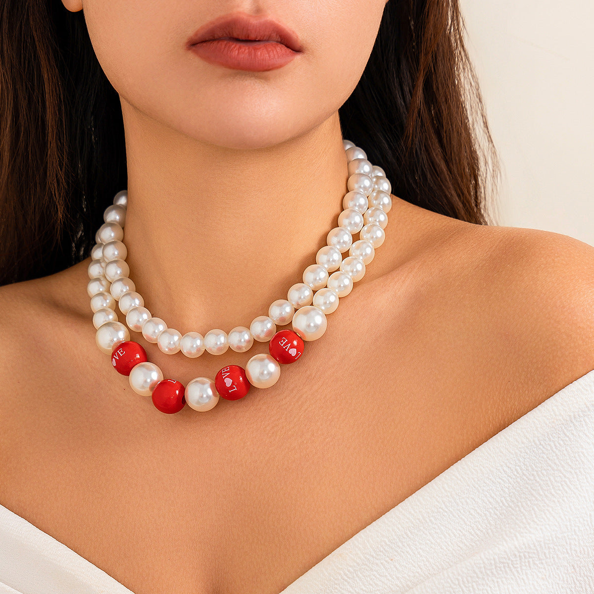 Minimalist Love Letter Pendant Necklace with Imitation Pearl Beads on Pearl Chain for Women