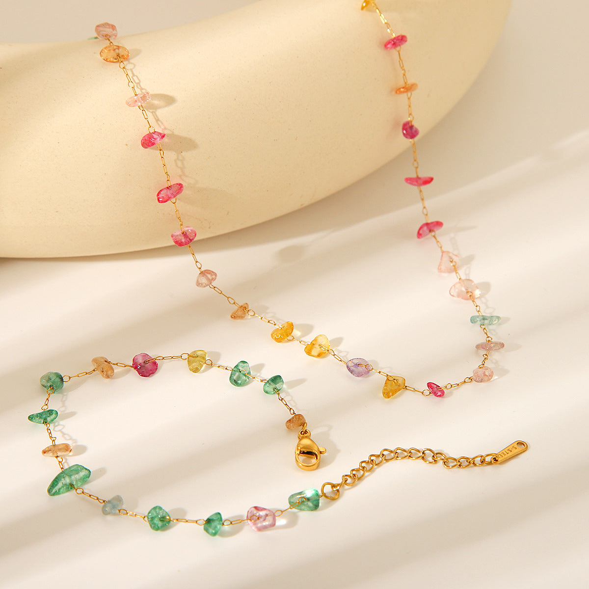 Minimalist Geometric Stainless Steel Plated Necklace for Women with Natural Stone Beads Fashionable Clavicle Chain