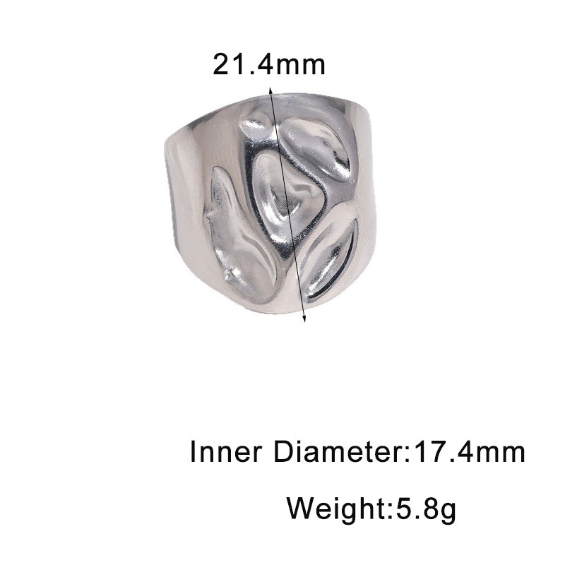 Punk Streetwear Gold Plated Hammered Textured Adjustable Wide Band Stainless Steel Ring for Women