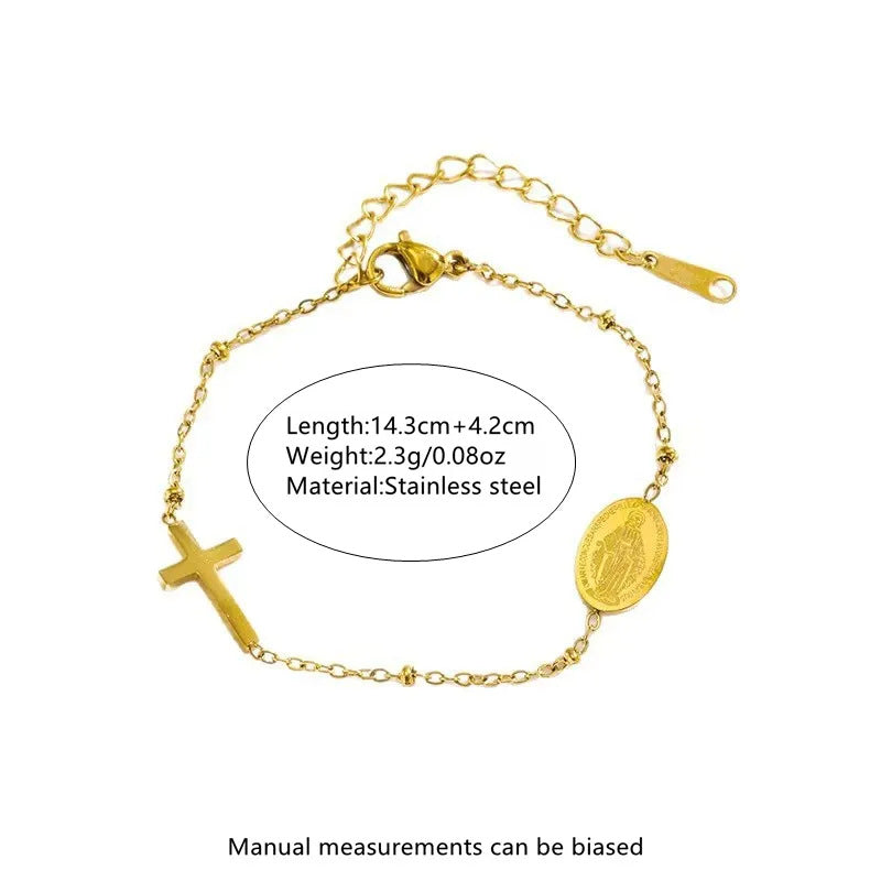 Minimalist Elegant Gold Plated Stainless Steel Cross Geometric Bracelet with Cubic Zirconia for Women