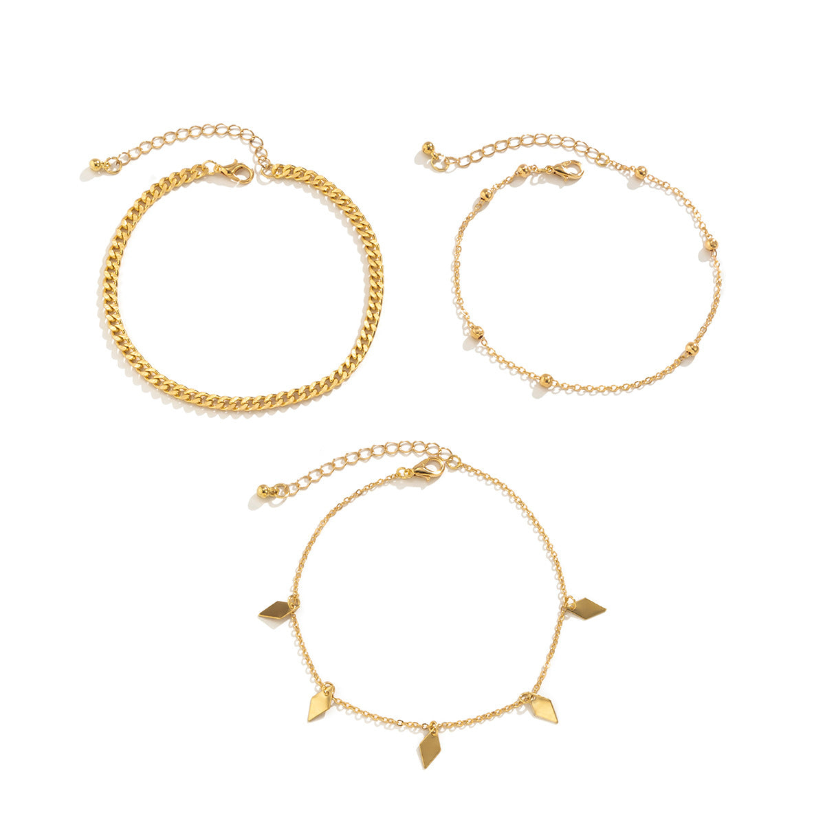 Cavigliera da donna in lega placcata con paillettes a rombi geometrici minimalisti