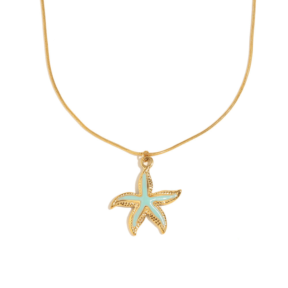 Luxury Star-Shaped Stainless Steel Plated 18K Gold Enamel Sea Star Pendant Necklace for Women