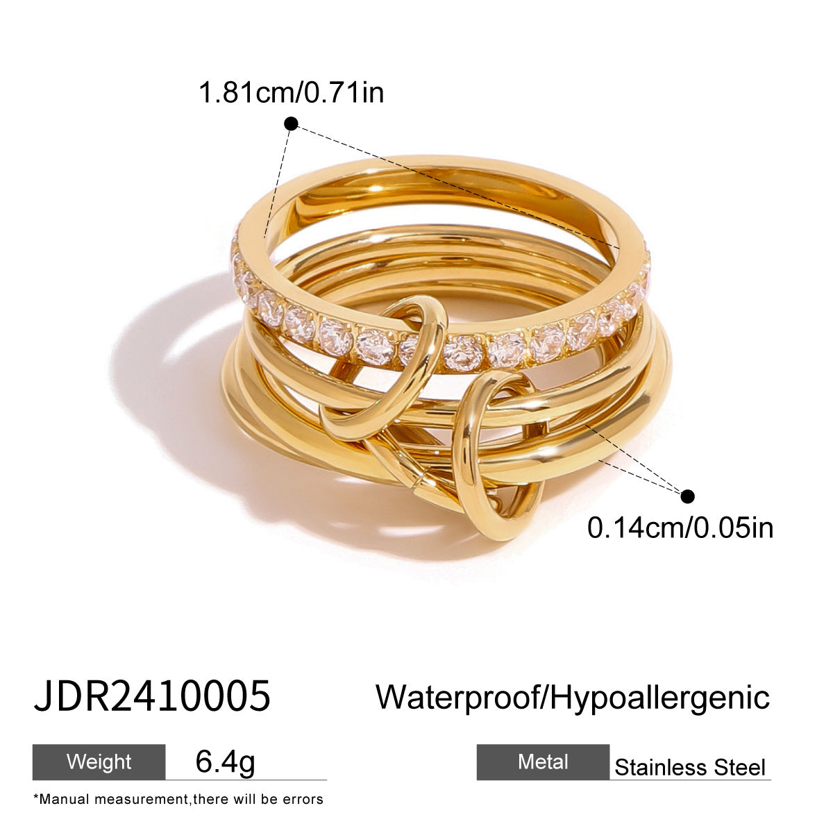 Geometric Heart Plated Stainless Steel Ring for Women