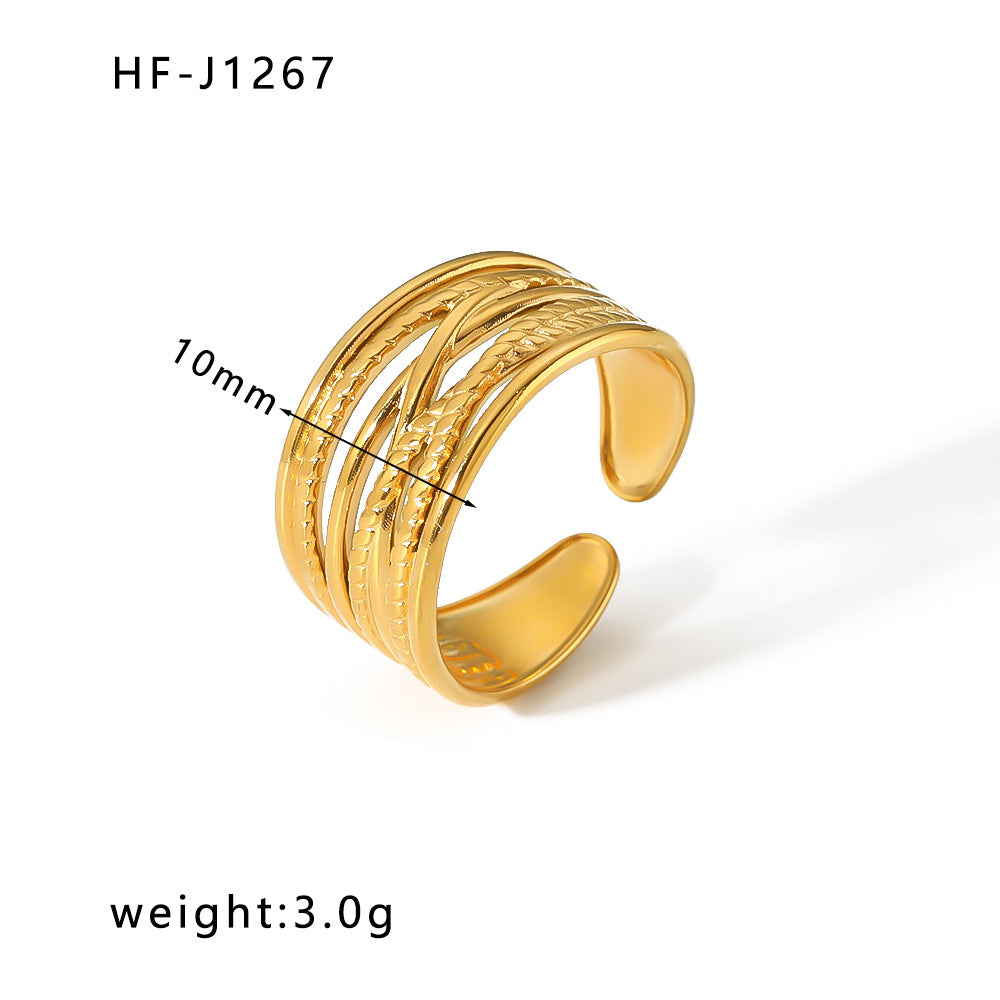 Minimalist Geometric Stainless Steel Ring with 18K Vacuum Plated Finish for Women