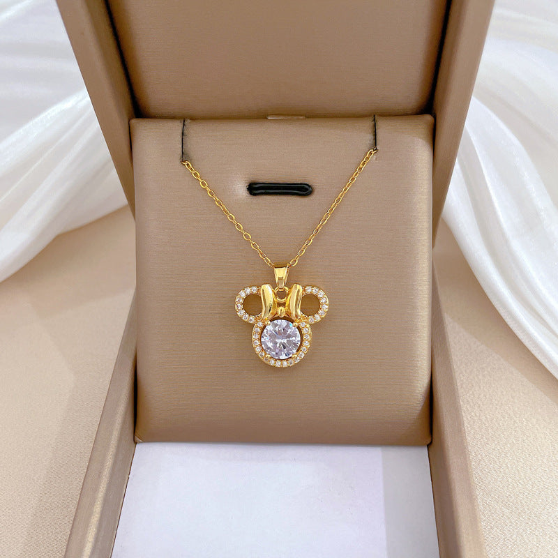Collana con Pendente Lusso Farfalla Strass Catena Acciaio Titanio Geometrica Dolce Clavicola