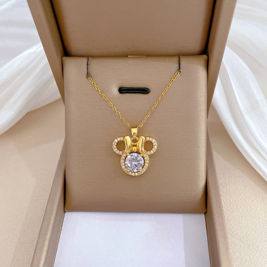 Collana con Pendente Lusso Farfalla Strass Catena Acciaio Titanio Geometrica Dolce Clavicola